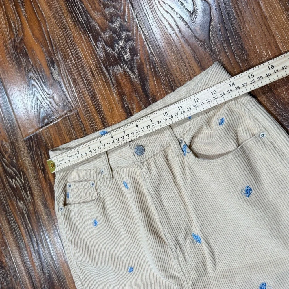 PacSun 90s Boyfriend Corduroy Butterfly Embroidered Pants Tan Beige Womens 28